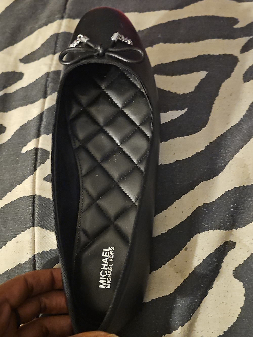 MICHAEL Michael Kors Black Quilted Ballet Flat with Bow & Logo Charm